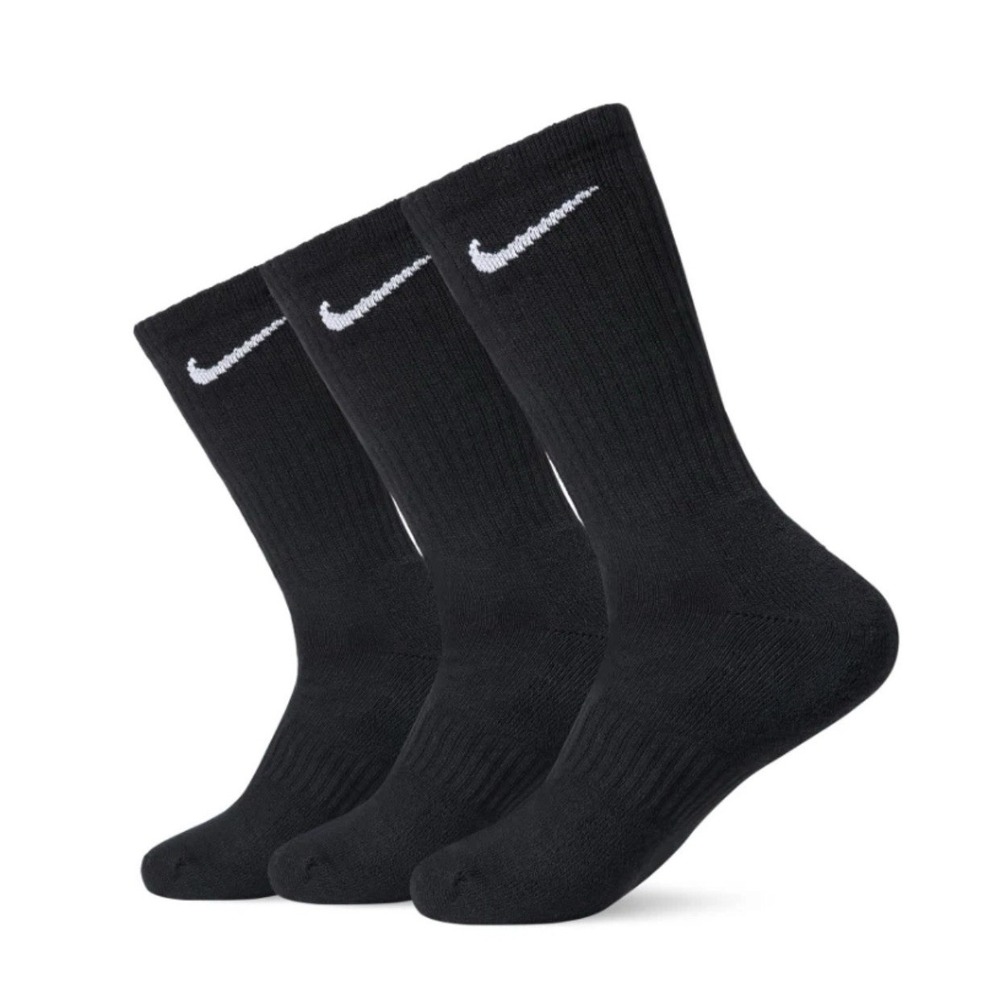 Nike Everyday Lightweight Dri-Fit Crew Socks 3-Pack Black 5Y-7Y W6-10, M6-8